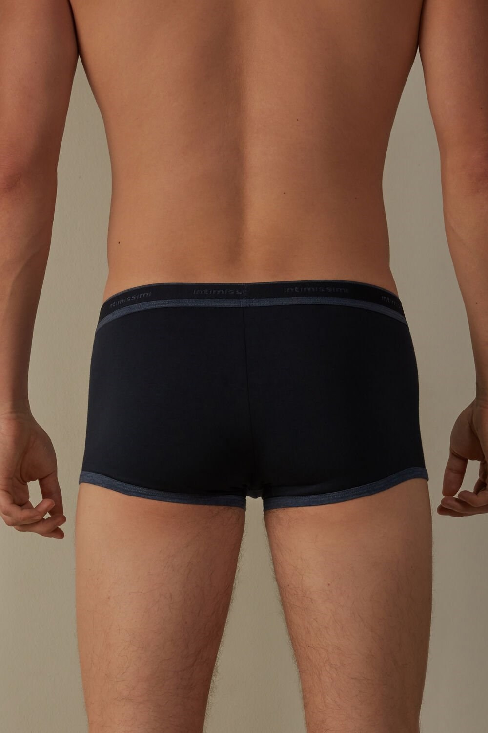 Blue - 844i - Midnight Blue / Heathered Denim Blue Intimissimi Stretch Supima® Cotton Boxer Shorts with Logo Detail | KCGQ-08947