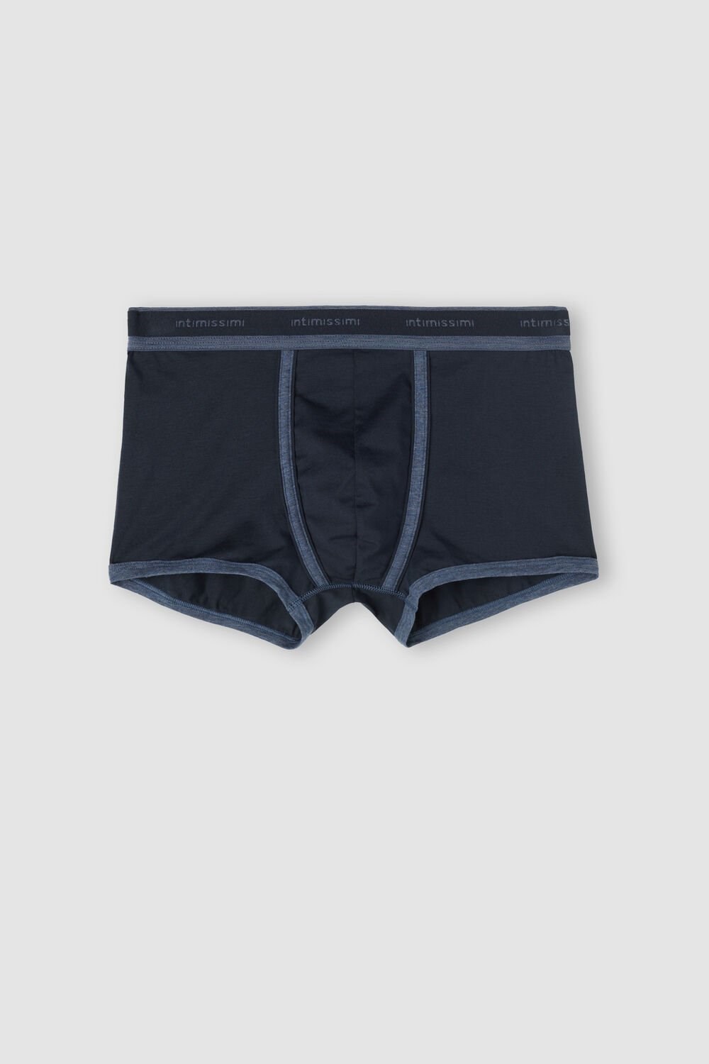 Blue - 844i - Midnight Blue / Heathered Denim Blue Intimissimi Stretch Supima® Cotton Boxer Shorts with Logo Detail | KCGQ-08947