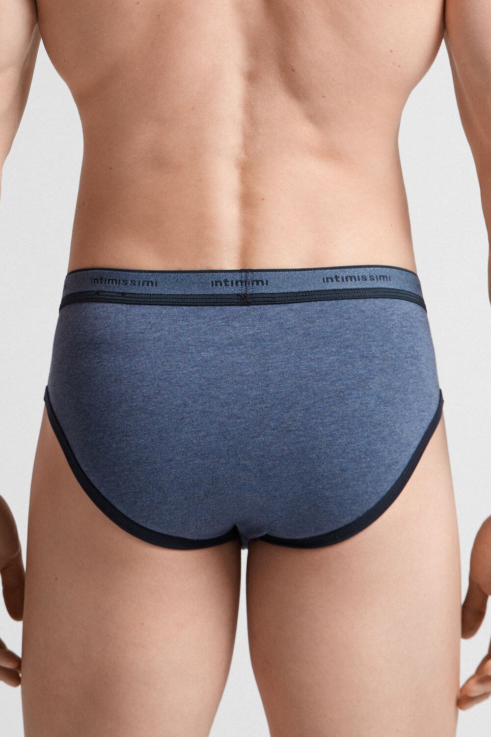 Blue - 845i - Heathered Denim Blue / Midnight Blue Intimissimi Stretch Supima® Cotton Brief with Logo Detail | JNOB-01958