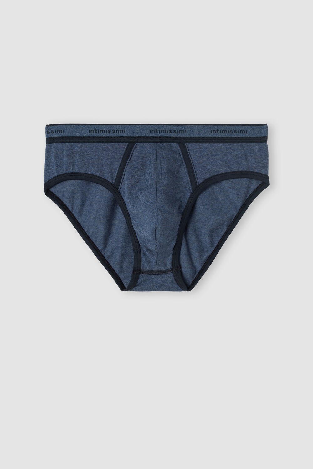 Blue - 845i - Heathered Denim Blue / Midnight Blue Intimissimi Stretch Supima® Cotton Brief with Logo Detail | JNOB-01958