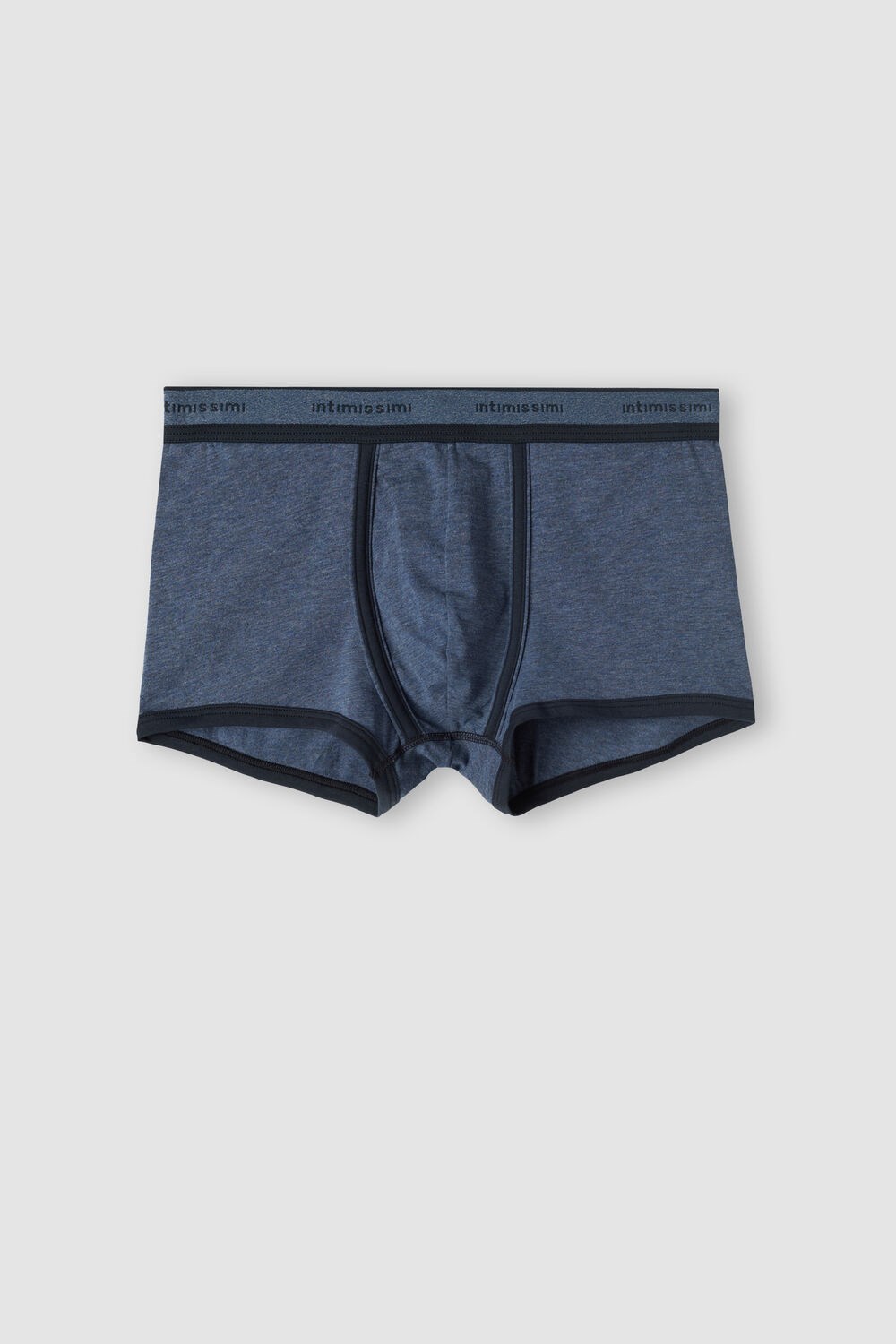 Blue - 845i - Heathered Denim Blue / Midnight Blue Intimissimi Stretch Supima® Cotton Boxer Shorts with Logo Detail | JQFN-18350