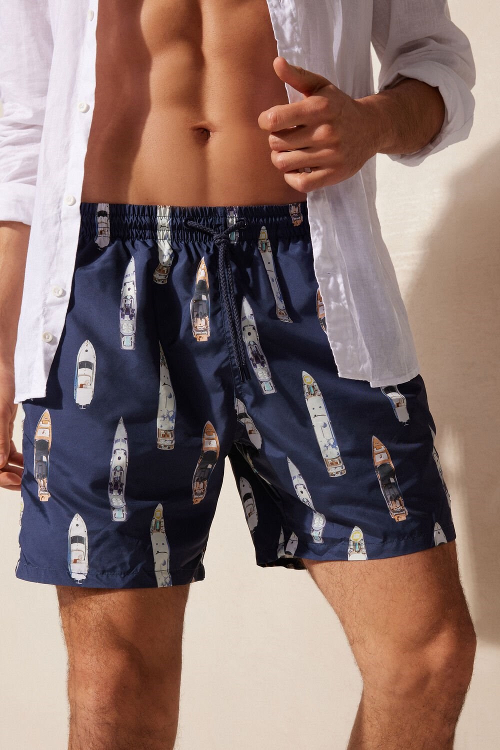 Blue -  Intimissimi Ship Print Swim Trunks | HGTC-06754