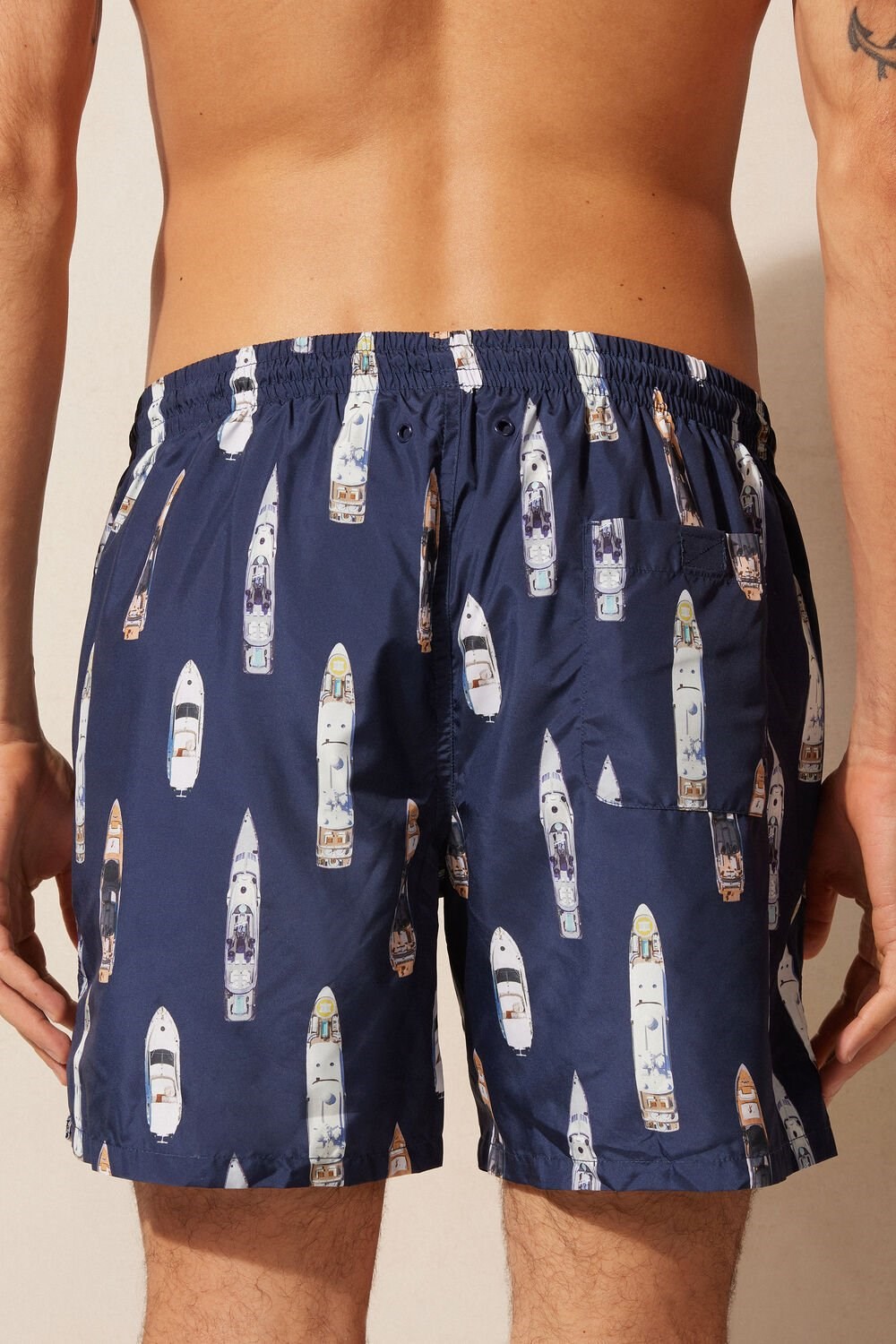 Blue -  Intimissimi Ship Print Swim Trunks | HGTC-06754