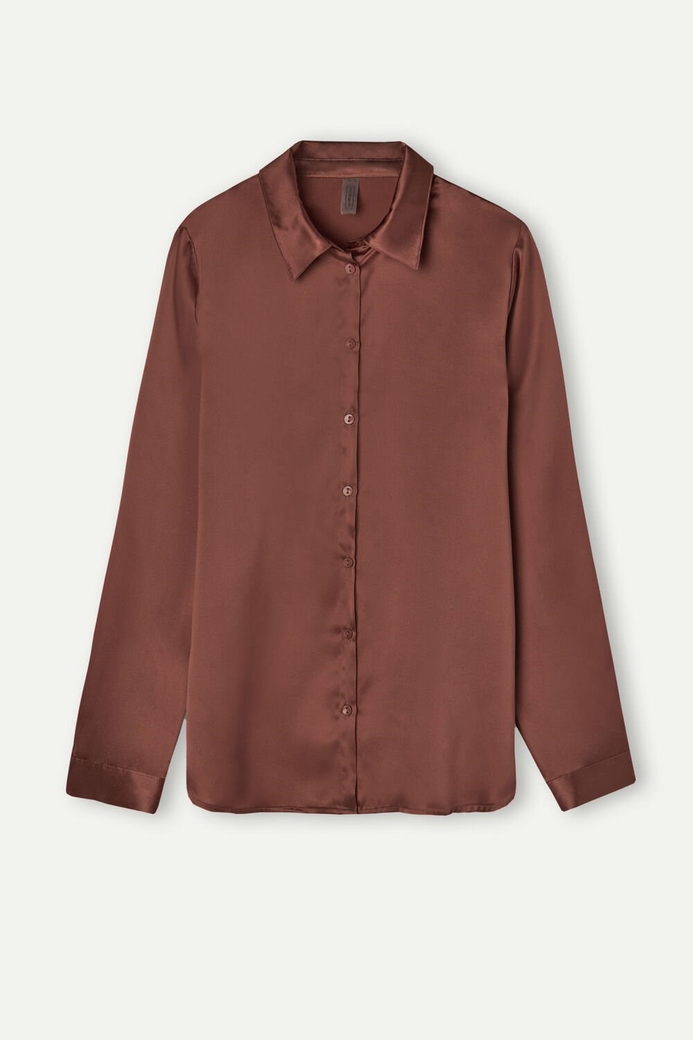 Brown - 002j - Nutmeg Brown Intimissimi Long Sleeve Silk Shirt | ZHFC-45873