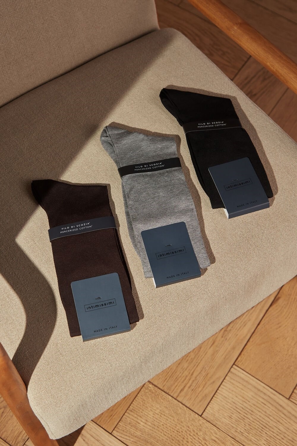 Brown - 015 - Brown Intimissimi Tall Sateen Egyptian Cotton Socks | QZXD-20587