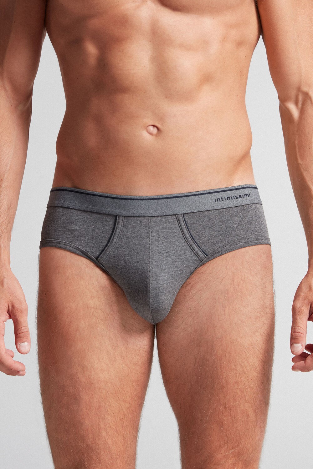 Dark Grey - 080i - Heathered Graphite Grey / Blue Intimissimi Supima Cotton Briefs with Visible Elastic | JUNK-32061