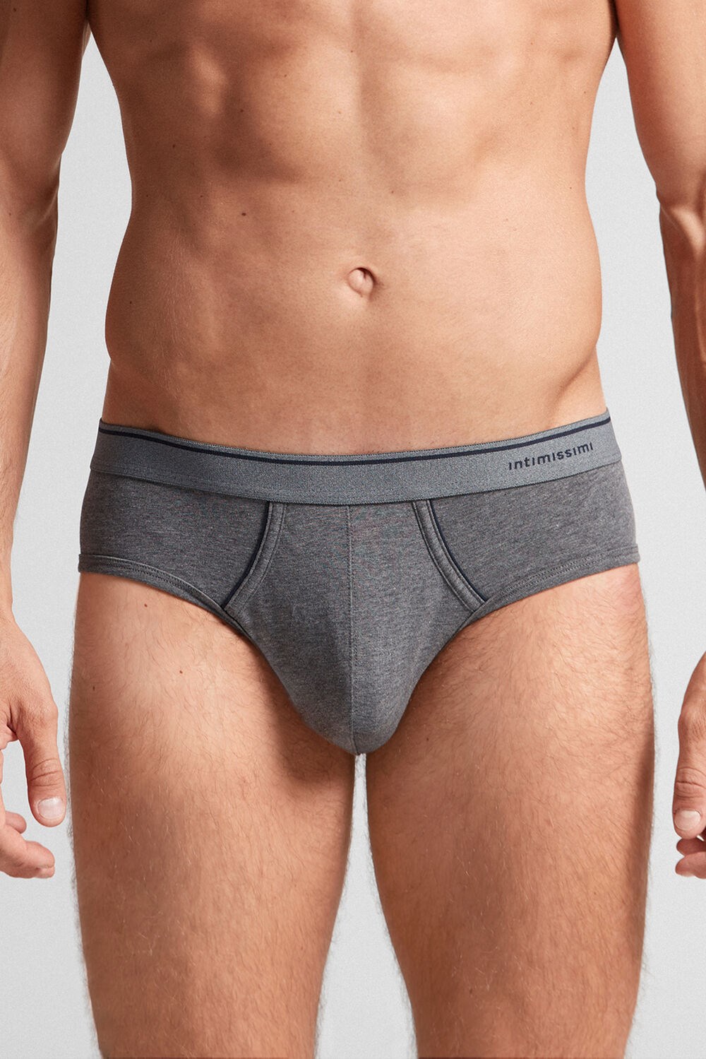 Dark Grey - 080i - Heathered Graphite Grey / Blue Intimissimi Supima Cotton Briefs with Visible Elastic | JUNK-32061