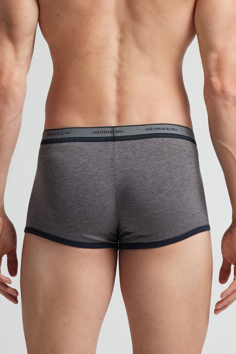 Dark Grey - 080i - Heathered Graphite Grey / Blue Intimissimi Natural Fresh Supima® Cotton Boxers with Logo | LDUA-60741