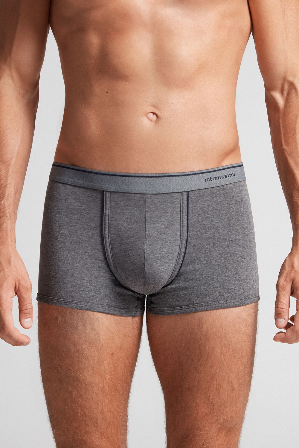 Dark Grey - 080i - Heathered Graphite Grey / Blue Intimissimi Supima® Cotton Boxers | UOQS-03514