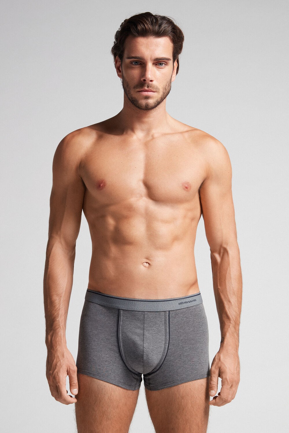 Dark Grey - 080i - Heathered Graphite Grey / Blue Intimissimi Supima® Cotton Boxers | UOQS-03514