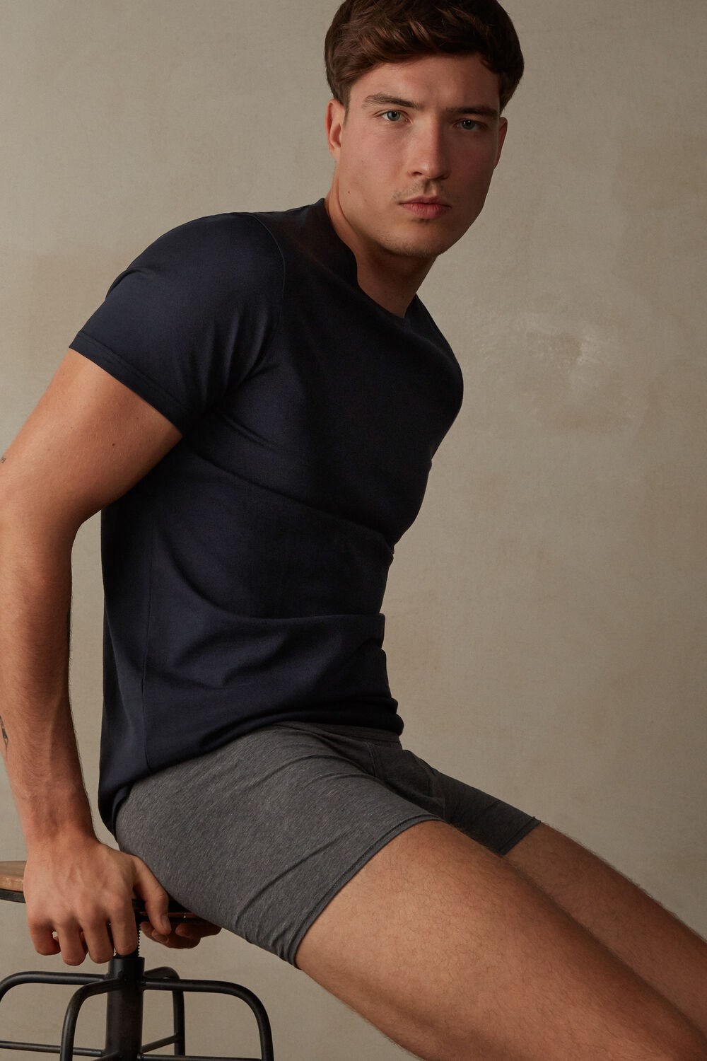 Dark Grey - 080i - Heathered Graphite Grey / Blue Intimissimi Natural Fresh Supima® Cotton Boxers | ZBPY-93021