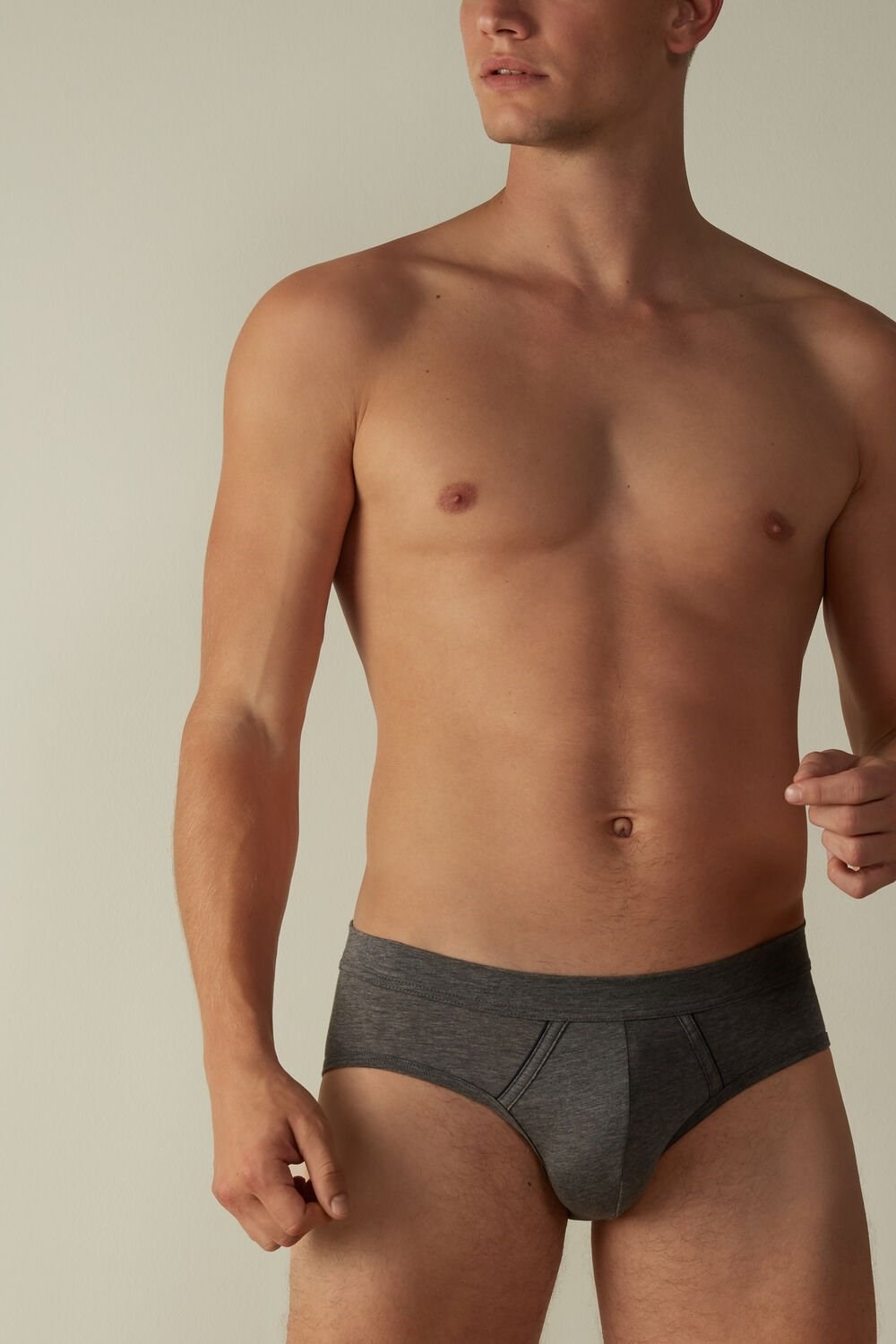 Dark Grey - 080i - Heathered Graphite Grey / Blue Intimissimi Natural Fresh Supima® Cotton Briefs | ZXEQ-26854