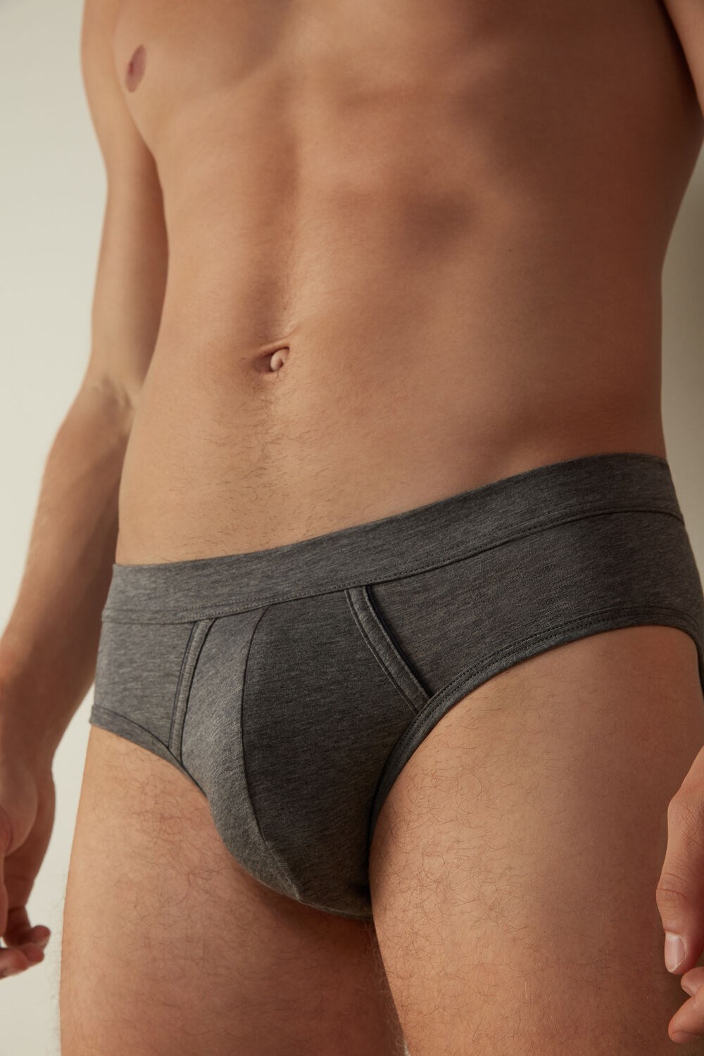 Dark Grey - 080i - Heathered Graphite Grey / Blue Intimissimi Natural Fresh Supima® Cotton Briefs | ZXEQ-26854