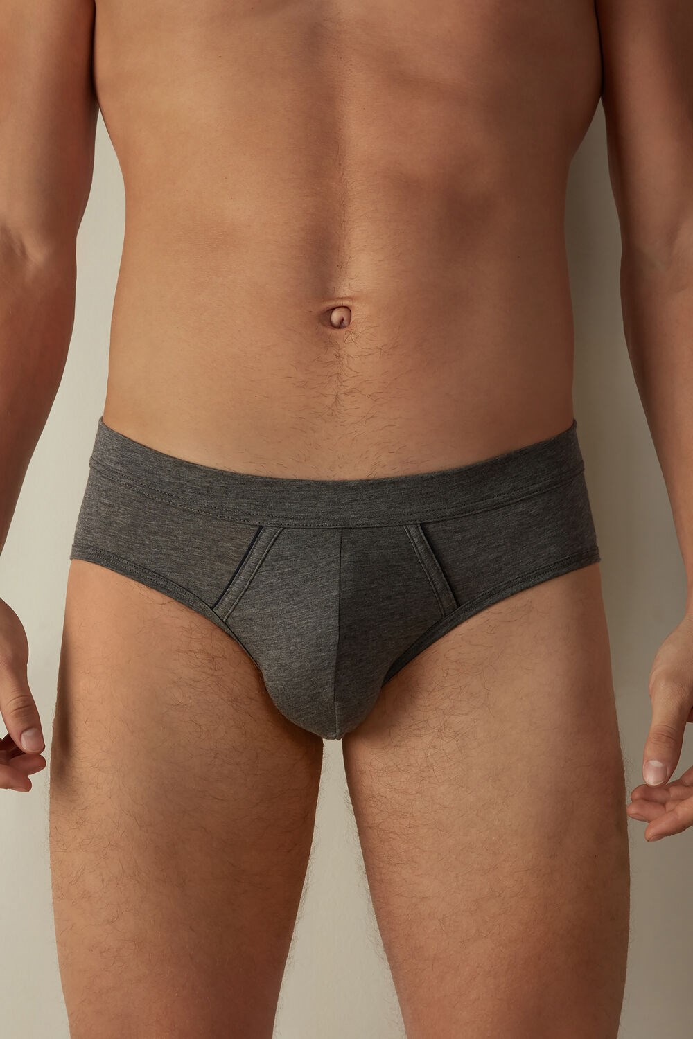 Dark Grey - 080i - Heathered Graphite Grey / Blue Intimissimi Natural Fresh Supima® Cotton Briefs | ZXEQ-26854