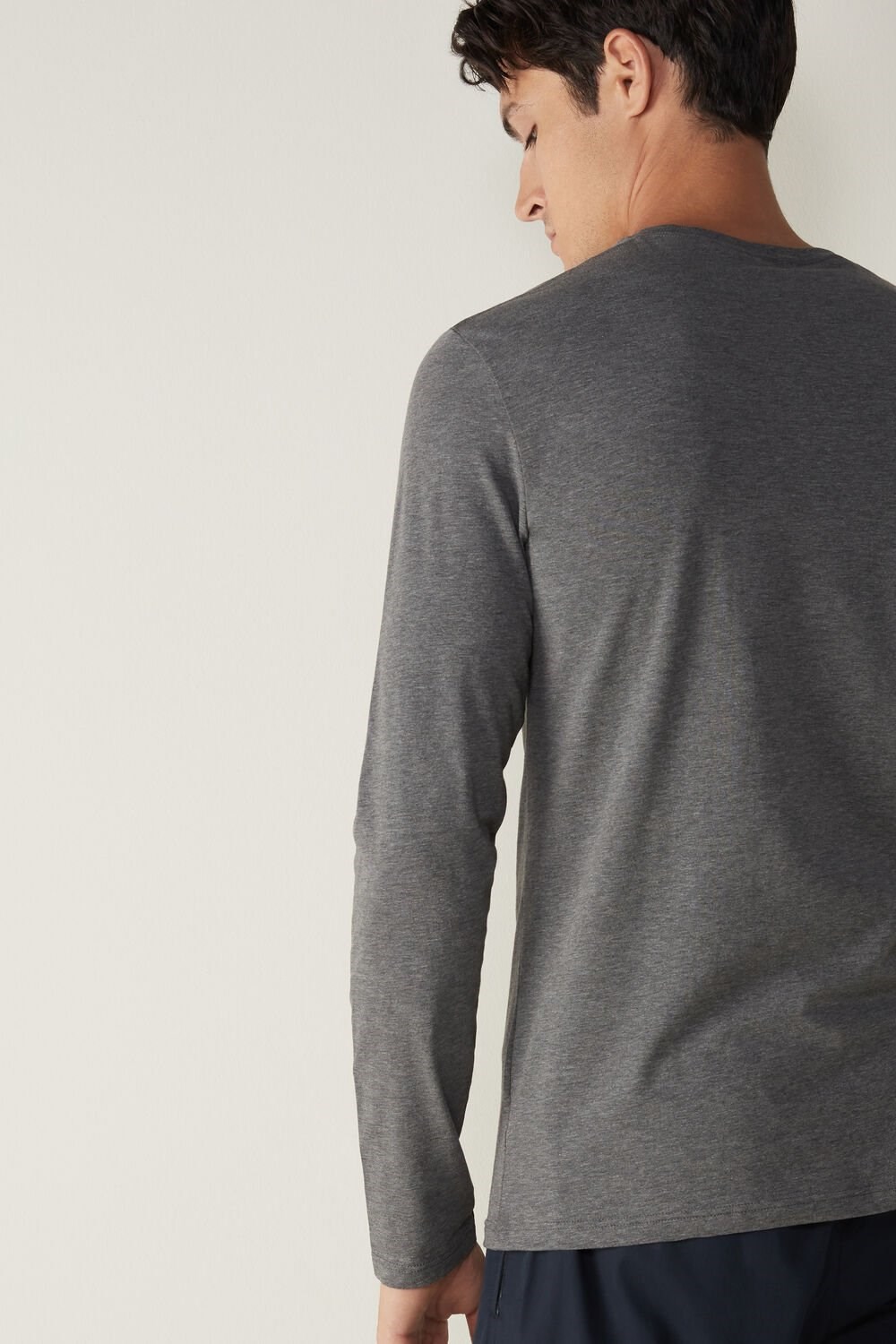 Dark Grey - 5227 - Heathered Graphite Grey Intimissimi Long-Sleeve Supima® Cotton Top | BUIK-29854