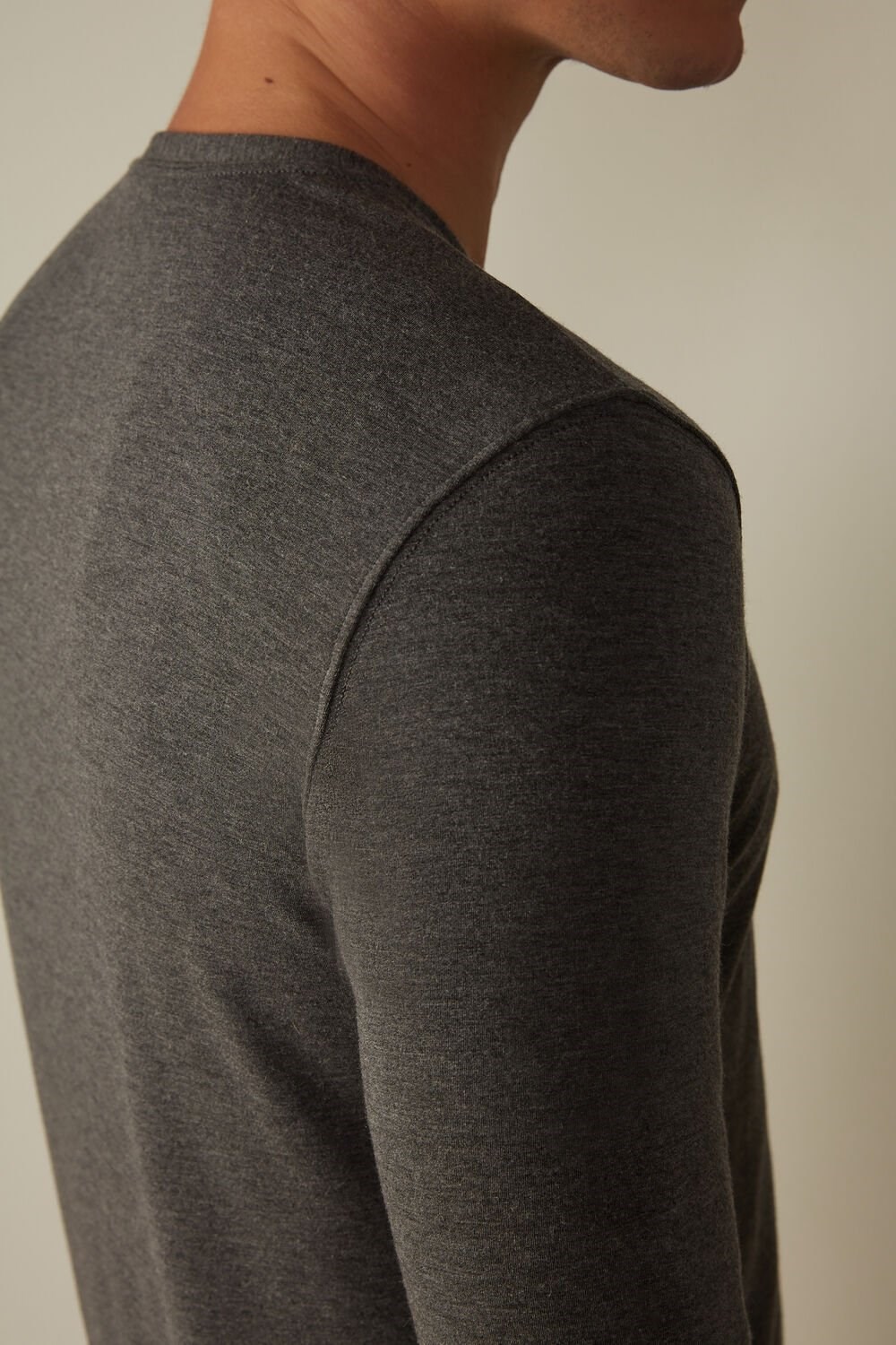 Dark Grey - 5227 - Heathered Graphite Grey Intimissimi Long-Sleeve Modal-Cashmere Top | EZFN-09765