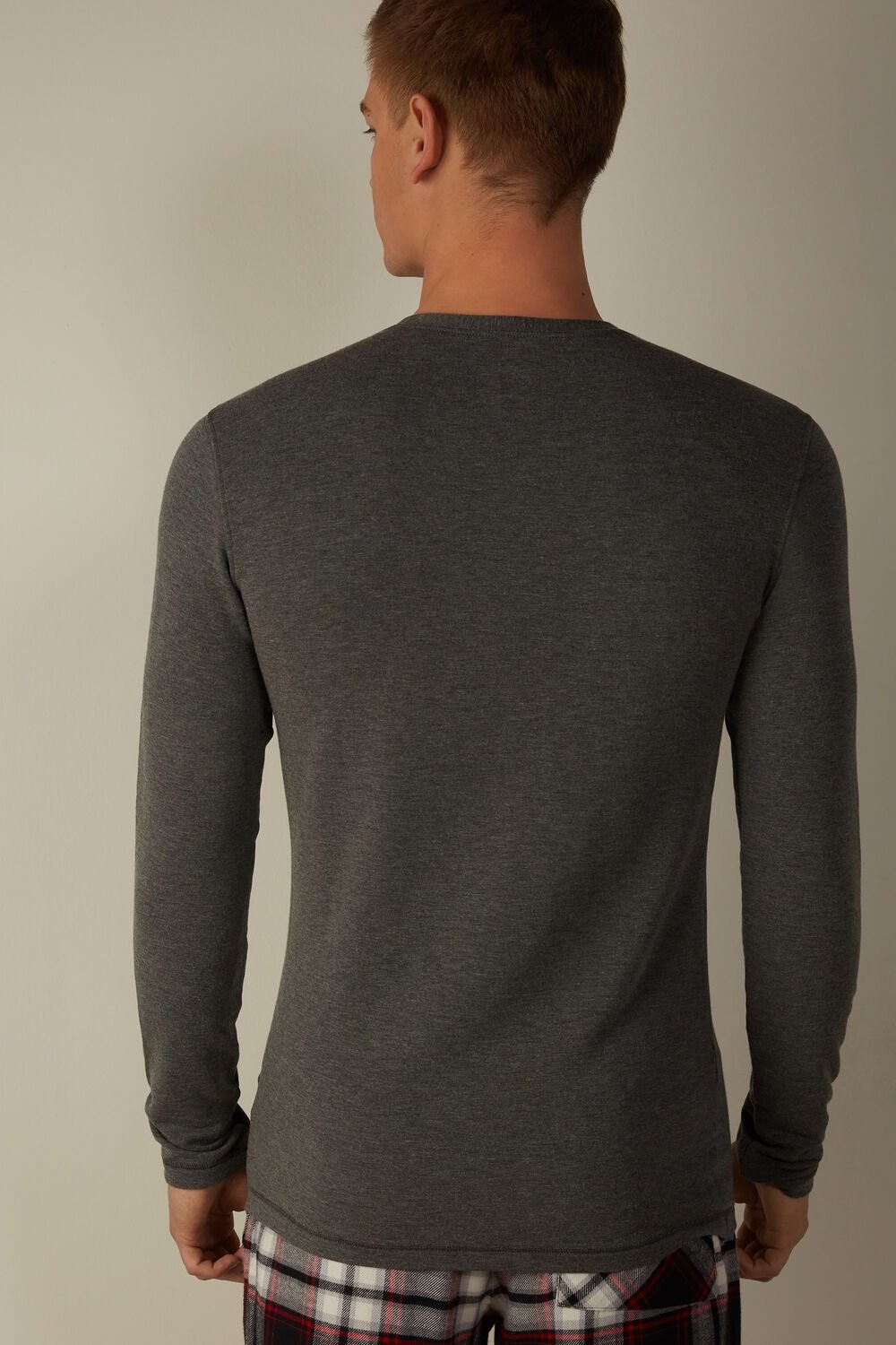 Dark Grey - 5227 - Heathered Graphite Grey Intimissimi Long-Sleeve Modal-Cashmere Top | EZFN-09765