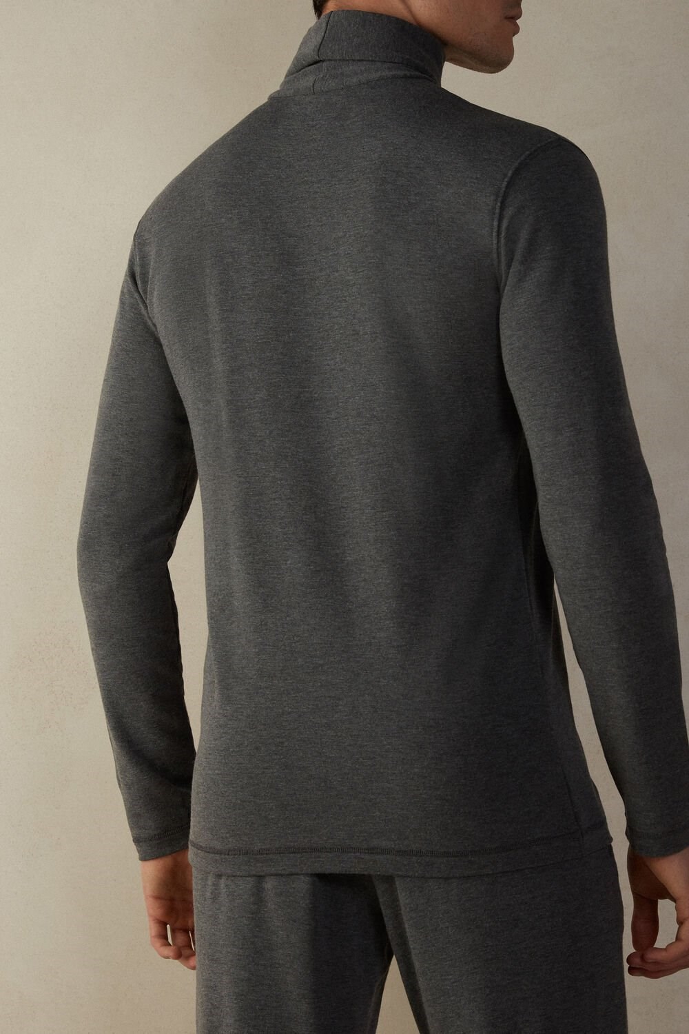 Dark Grey - 5227 - Heathered Graphite Grey Intimissimi Long-sleeve High-Neck Modal-Cashmere Top | FCUE-30729