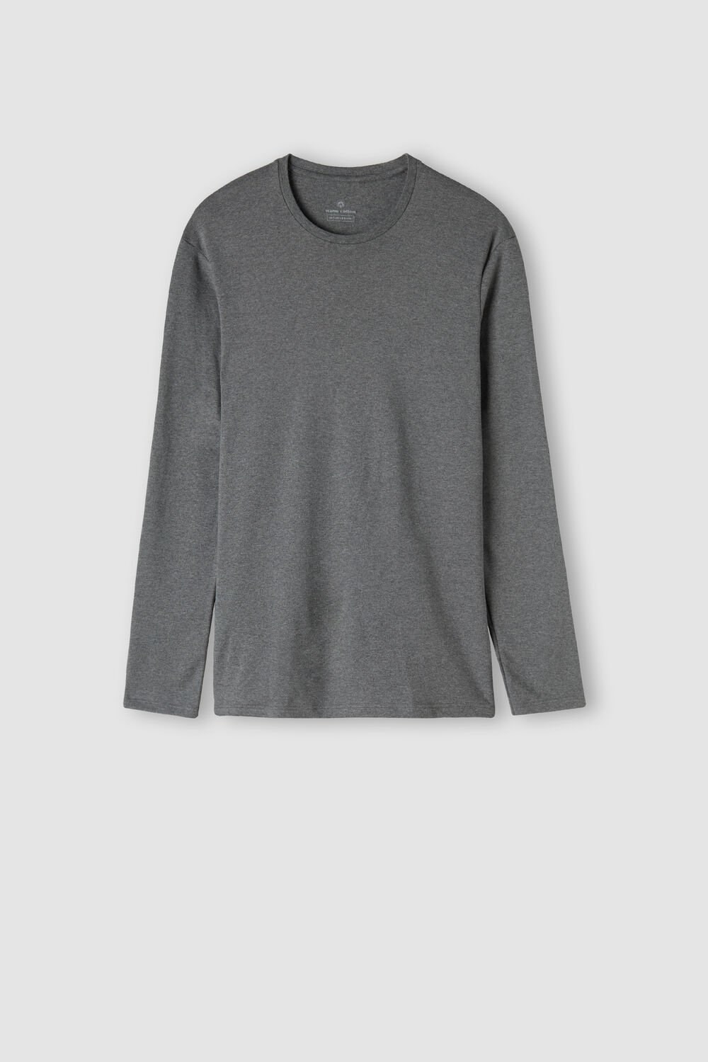 Dark Grey - 5227 - Heathered Graphite Grey Intimissimi Long Sleeve Top in Warm Cotton | HJZM-23581