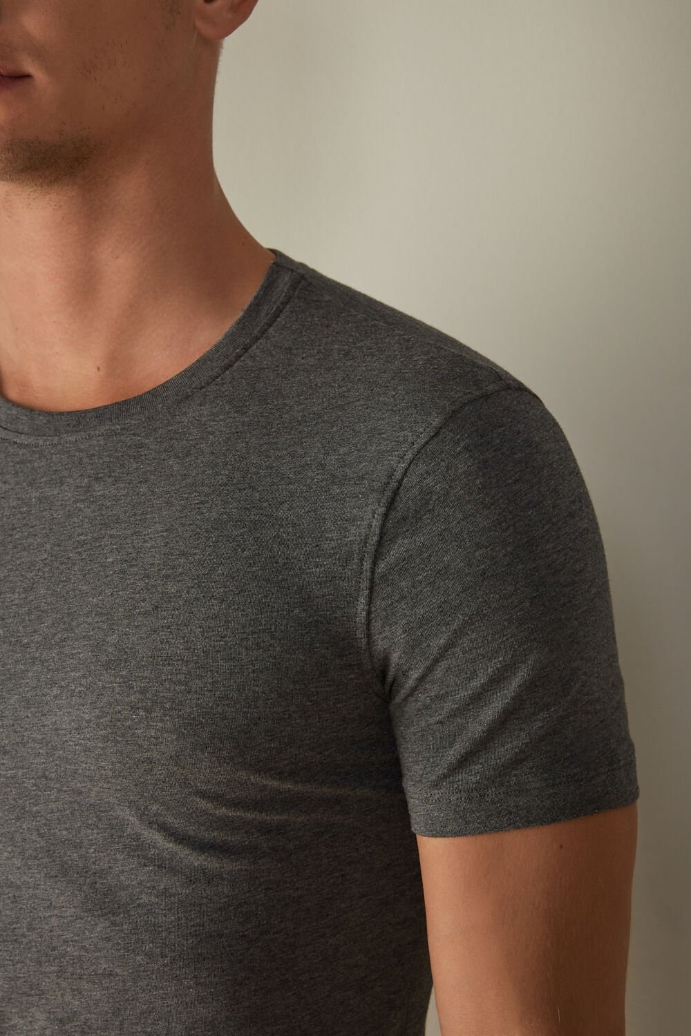 Dark Grey - 5227 - Heathered Graphite Grey Intimissimi T-shirt in Stretch Supima® Cotton | HTDL-70591