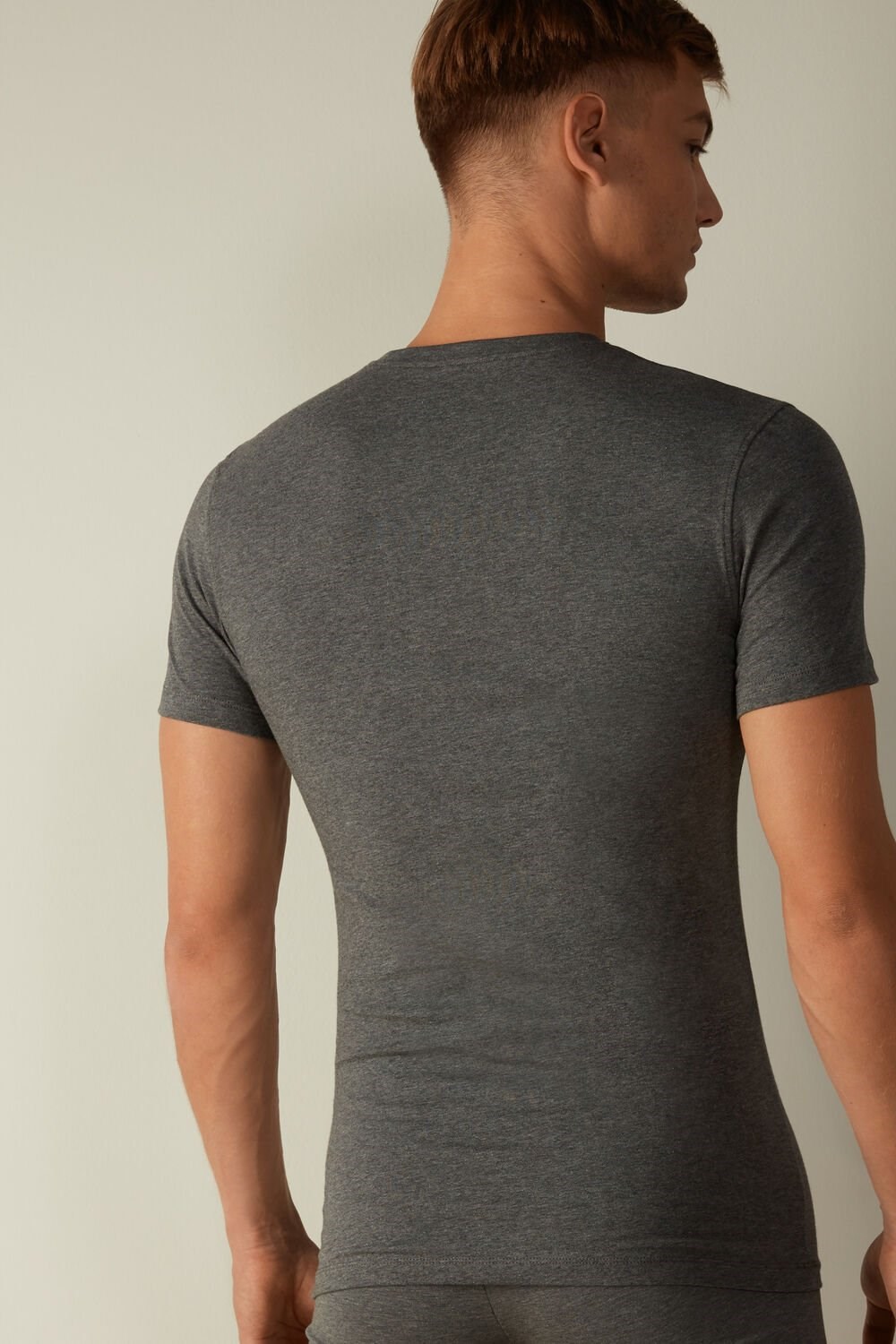 Dark Grey - 5227 - Heathered Graphite Grey Intimissimi T-shirt in Stretch Supima® Cotton | HTDL-70591