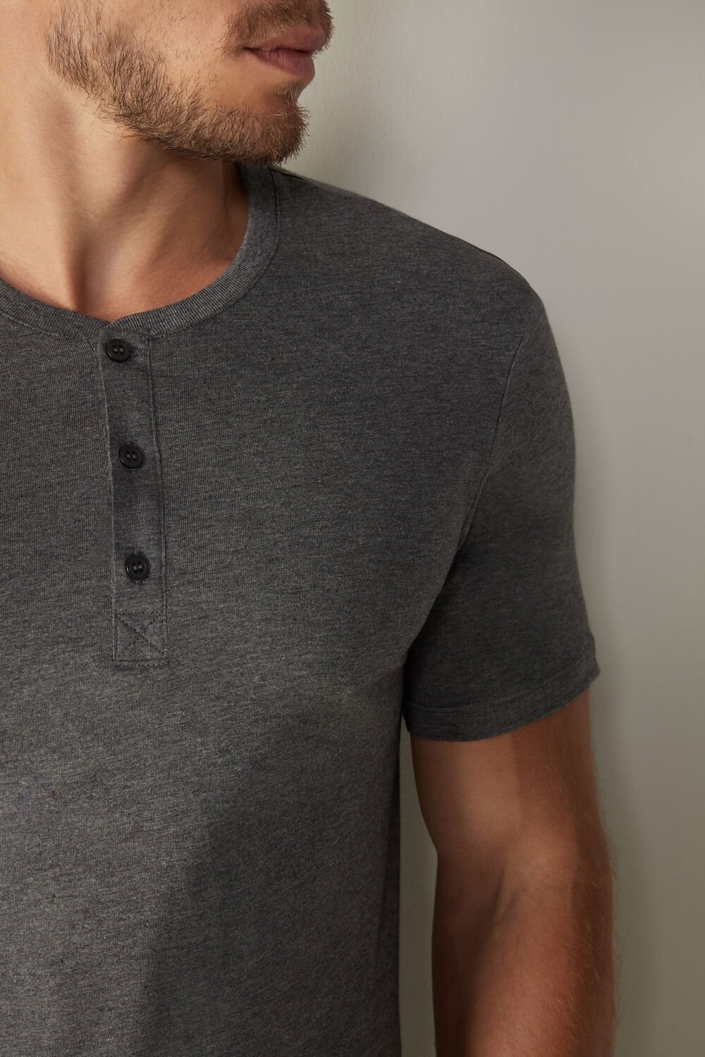 Dark Grey - 5227 - Heathered Graphite Grey Intimissimi Short-Sleeved Supima® Cotton Shirt | LFUY-05469