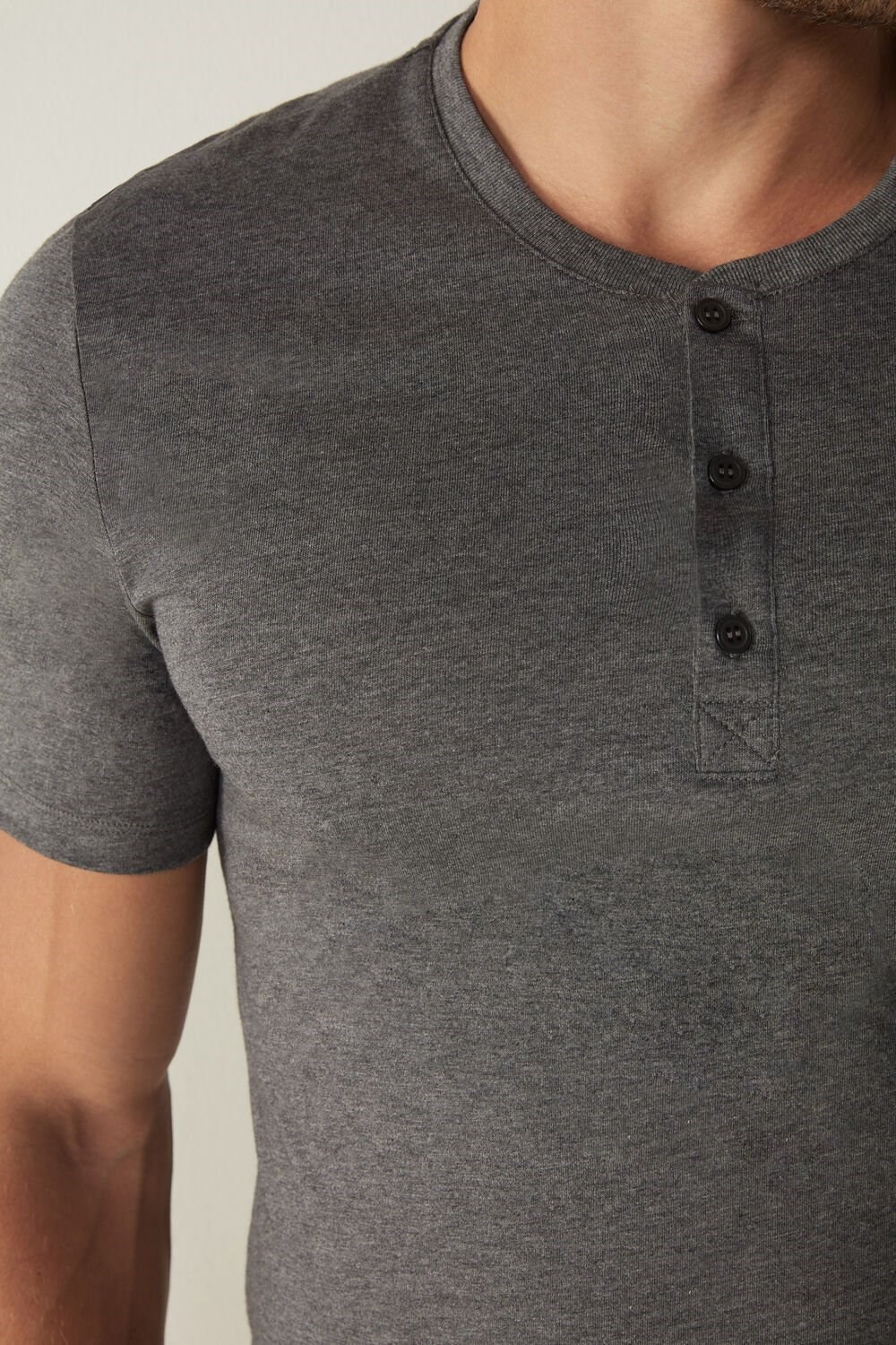 Dark Grey - 5227 - Heathered Graphite Grey Intimissimi Short-Sleeved Supima® Cotton Shirt | LFUY-05469