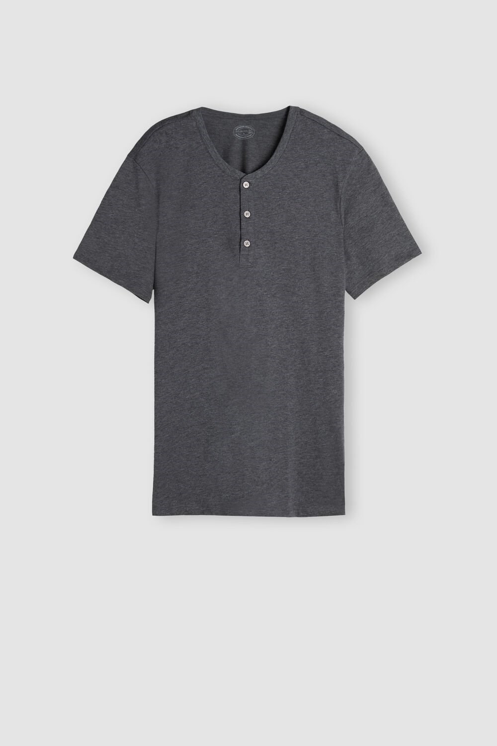 Dark Grey - 5227 - Heathered Graphite Grey Intimissimi Short-Sleeved Supima® Cotton Shirt | LFUY-05469