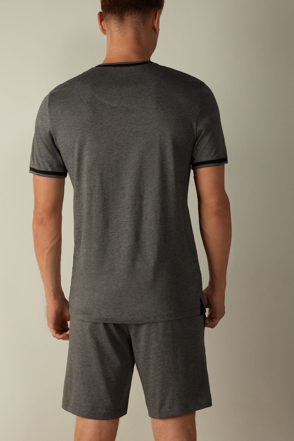 Dark Grey - 5227 - Heathered Graphite Grey Intimissimi Cropped Basic Supima® Cotton Pajamas | MYCT-04318