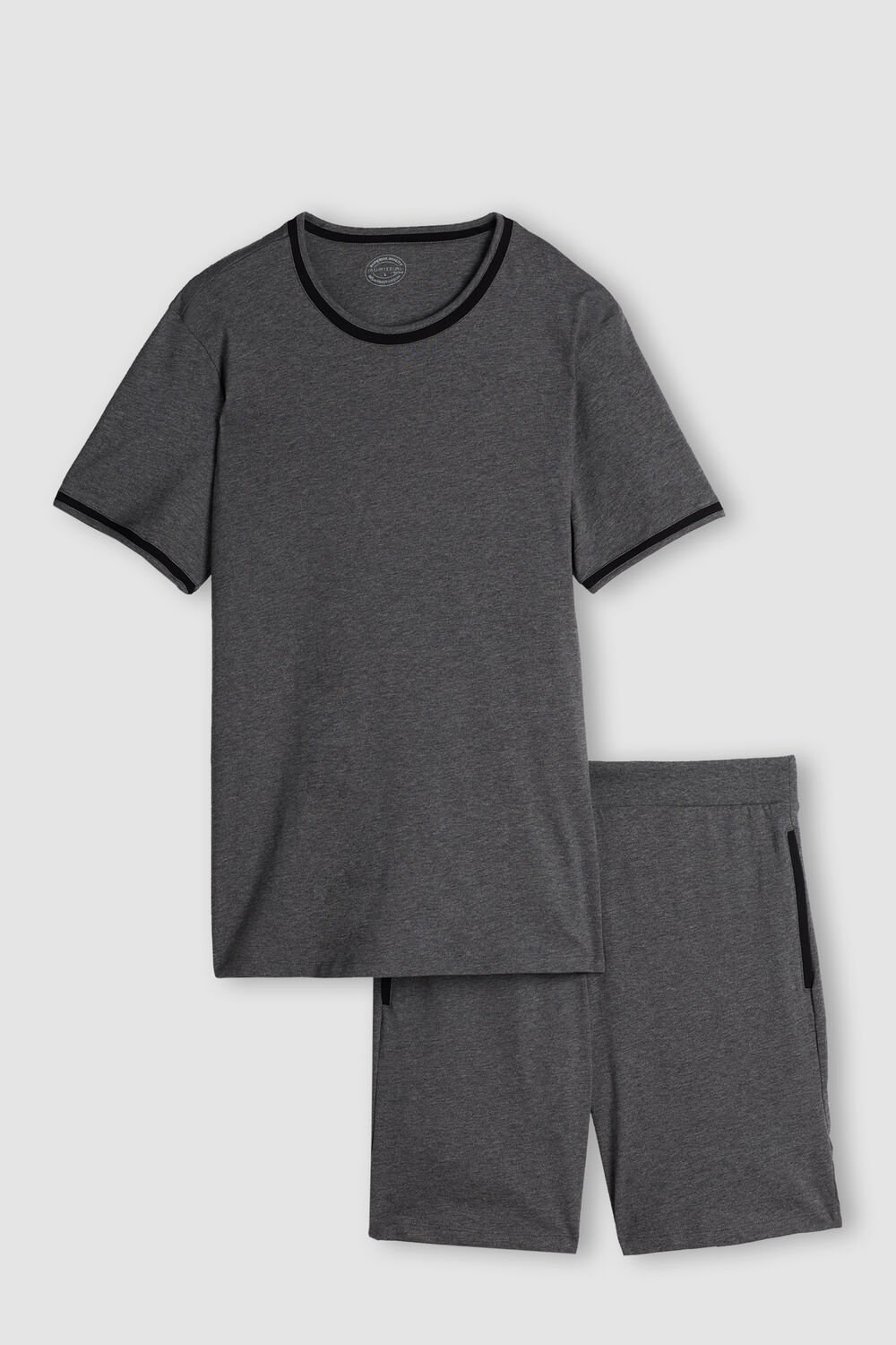 Dark Grey - 5227 - Heathered Graphite Grey Intimissimi Cropped Basic Supima® Cotton Pajamas | MYCT-04318