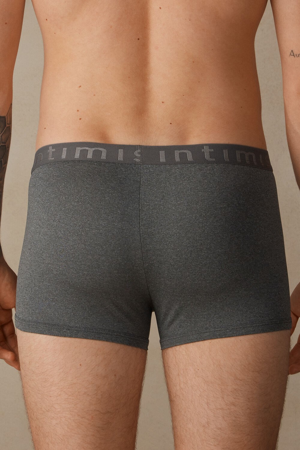 Dark Grey - 5227 - Heathered Graphite Grey Intimissimi Microfiber Logo Boxer Shorts | NBUY-02918