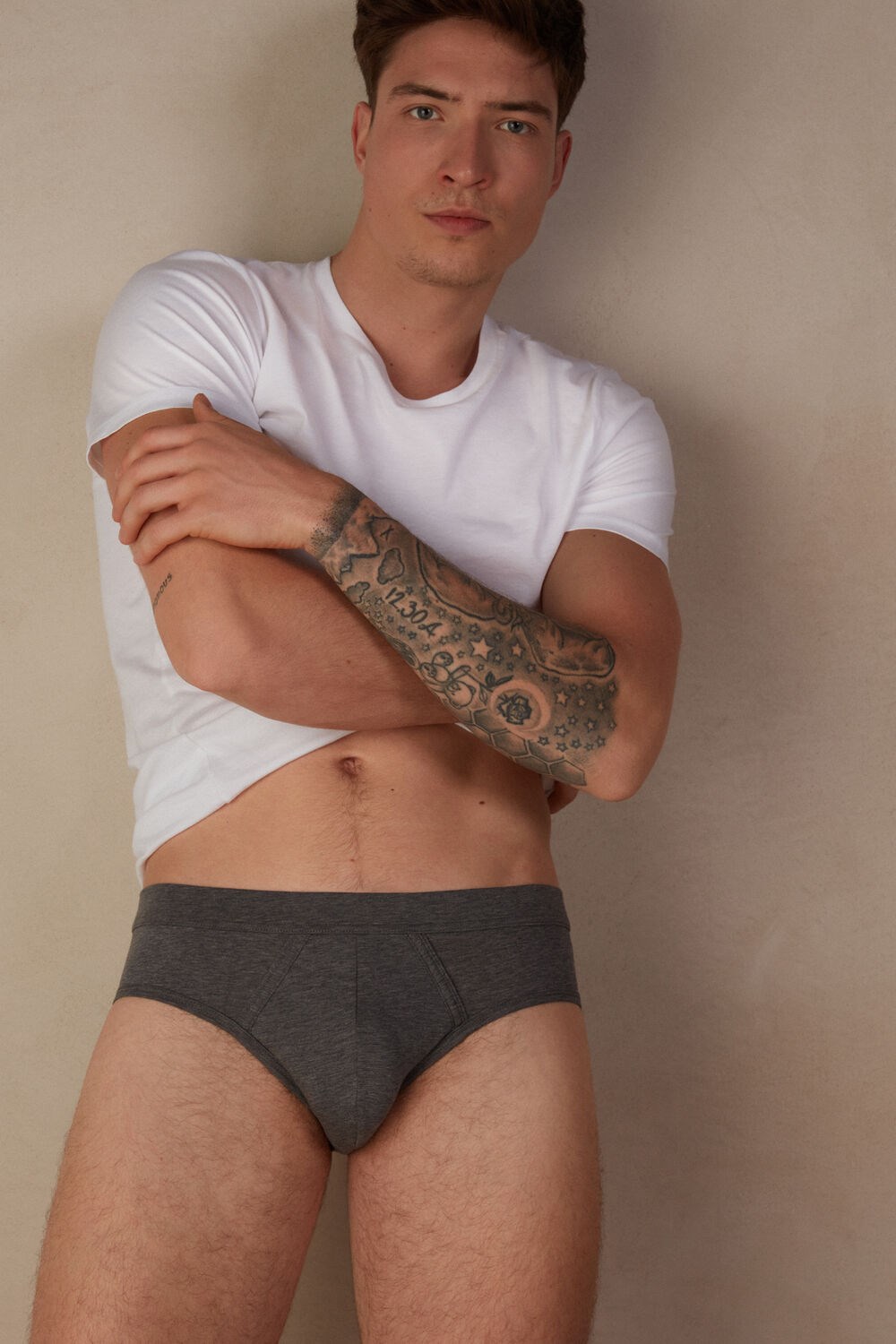 Dark Grey - 5227 - Heathered Graphite Grey Intimissimi Natural Fresh Supima® Cotton Briefs | NLED-32185