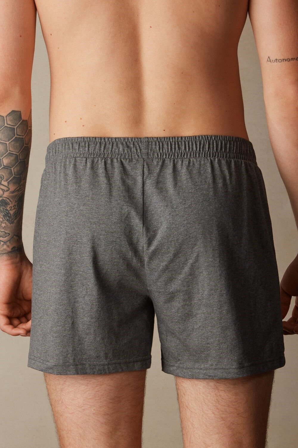 Dark Grey - 5227 - Heathered Graphite Grey Intimissimi Solid Color Cotton Jersey Relaxed Fit Boxers | OLCX-95726