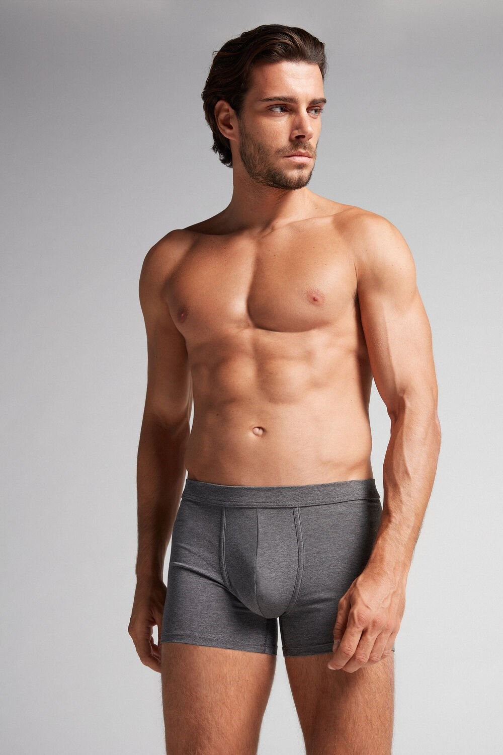 Dark Grey - 5227 - Heathered Graphite Grey Intimissimi Supima® Cotton Loose Fit Boxers | VHFJ-94150