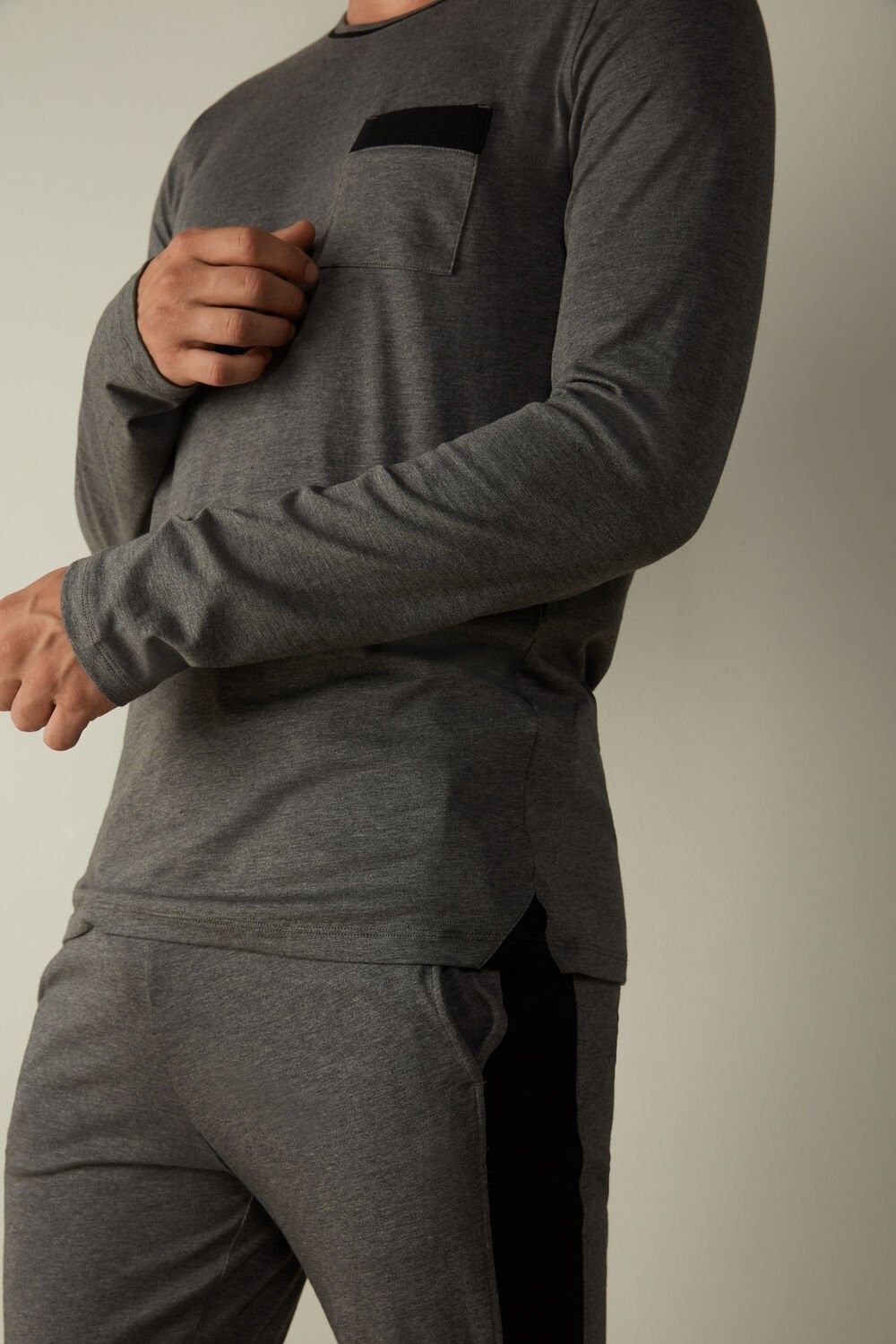 Dark Grey - 5227 - Heathered Graphite Grey Intimissimi Basic Supima® Cotton Pajama Pant Set | WJCO-59081