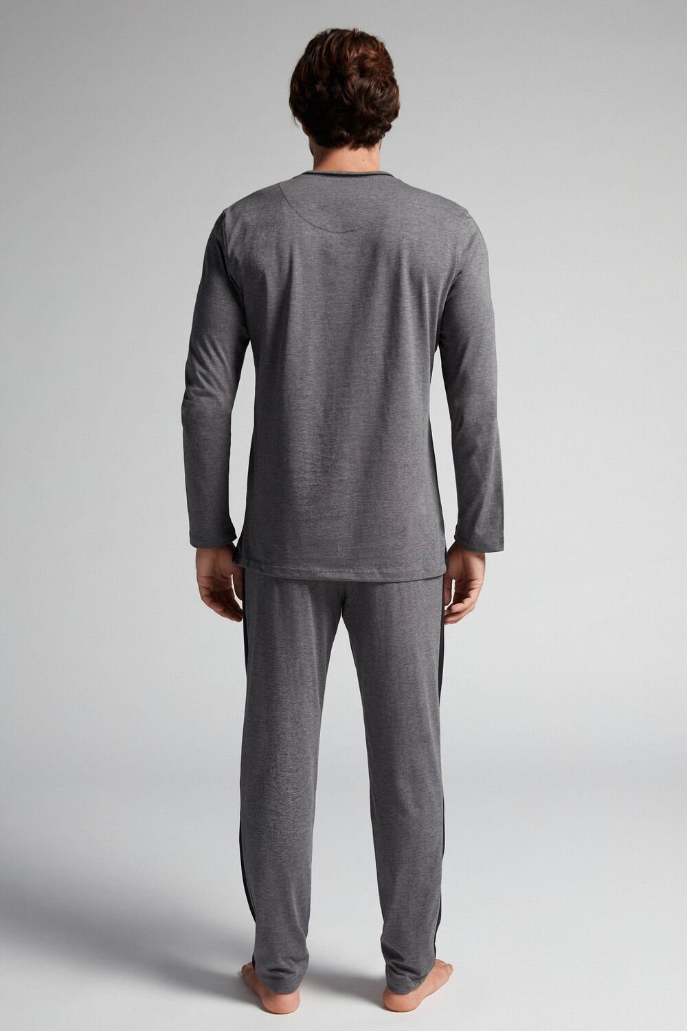 Dark Grey - 5227 - Heathered Graphite Grey Intimissimi Basic Supima® Cotton Pajama Pant Set | WJCO-59081