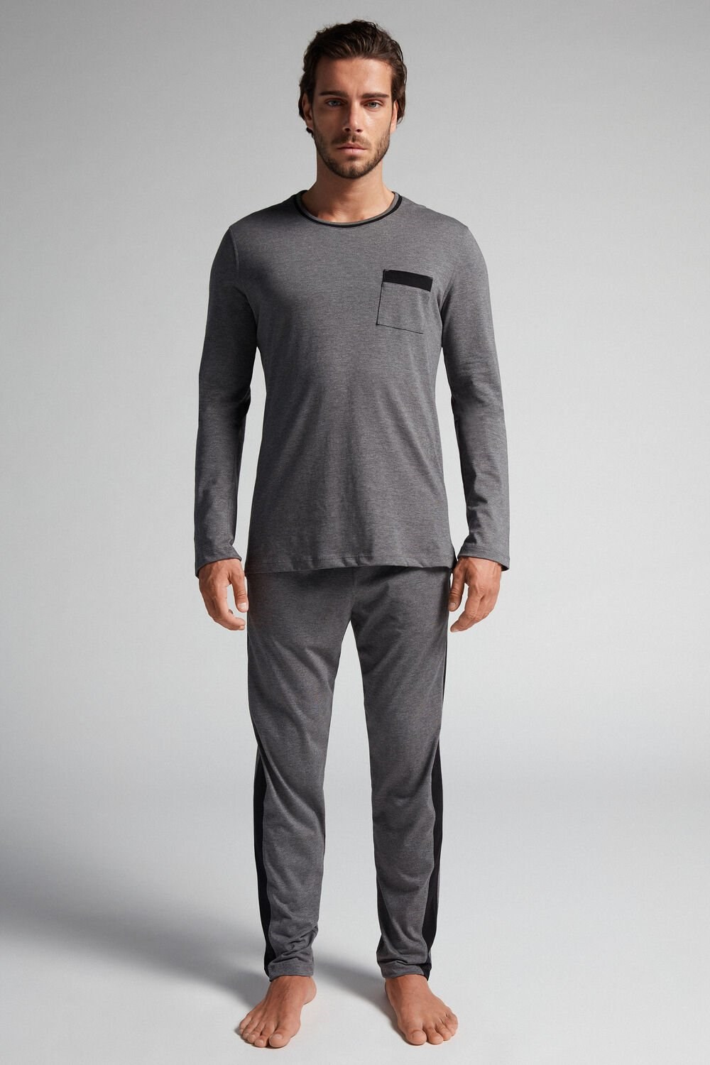 Dark Grey - 5227 - Heathered Graphite Grey Intimissimi Basic Supima® Cotton Pajama Pant Set | WJCO-59081