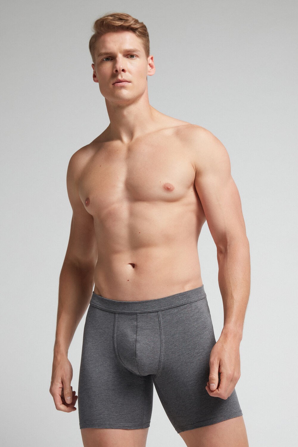 Dark Grey - 5227 - Heathered Graphite Grey Intimissimi Long Boxers in Stretch Supima® Cotton | XTCL-67340