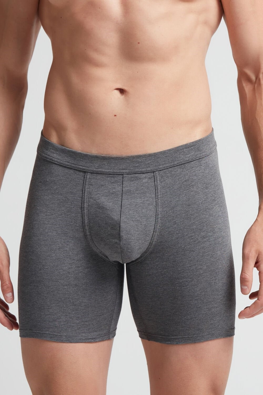 Dark Grey - 5227 - Heathered Graphite Grey Intimissimi Long Boxers in Stretch Supima® Cotton | XTCL-67340