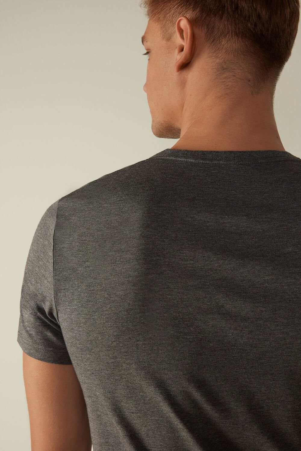 Dark Grey - 5227 - Heathered Graphite Grey Intimissimi Short Sleeve Crew Neck T Shirt in Supima® Cotton | YWLK-31749