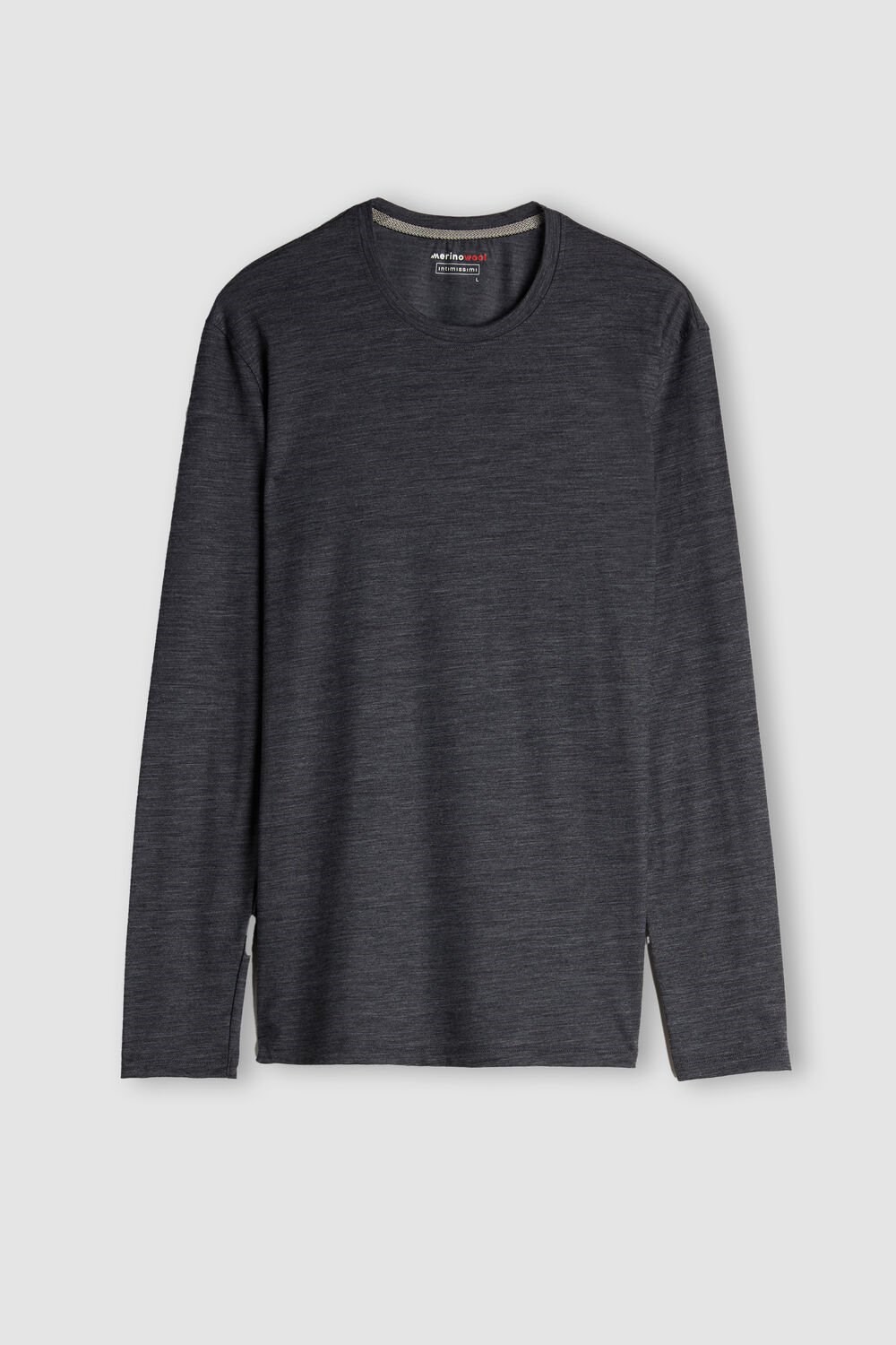 Dark Grey - 7522 - Charcoal Grey Blend Intimissimi Long-sleeve Crew-Neck Merino-Wool Top | IYCQ-35902