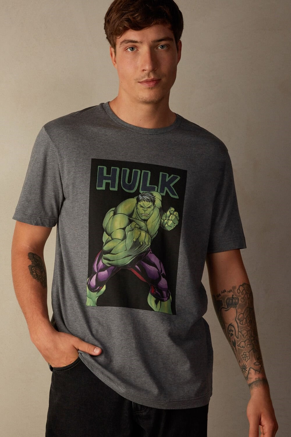 Dark Grey Intimissimi Hulk Print T-shirt | YIKF-20967