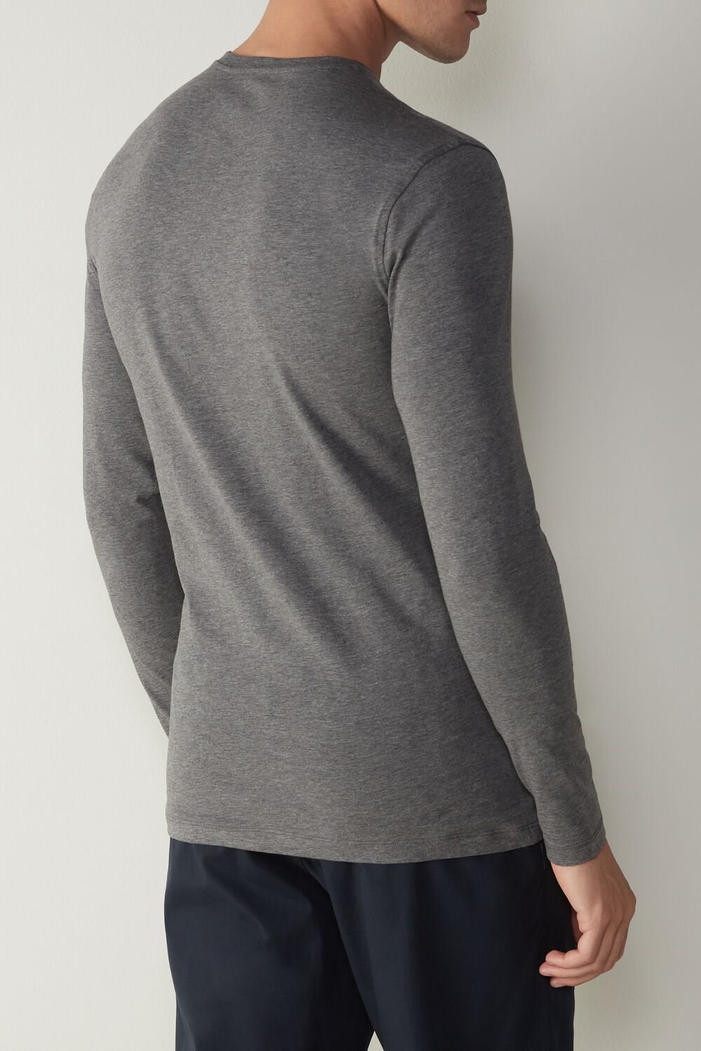 Dark Grey - Intimissimi Long-Sleeve Stretch Supima Cotton Top | WXEQ-01643