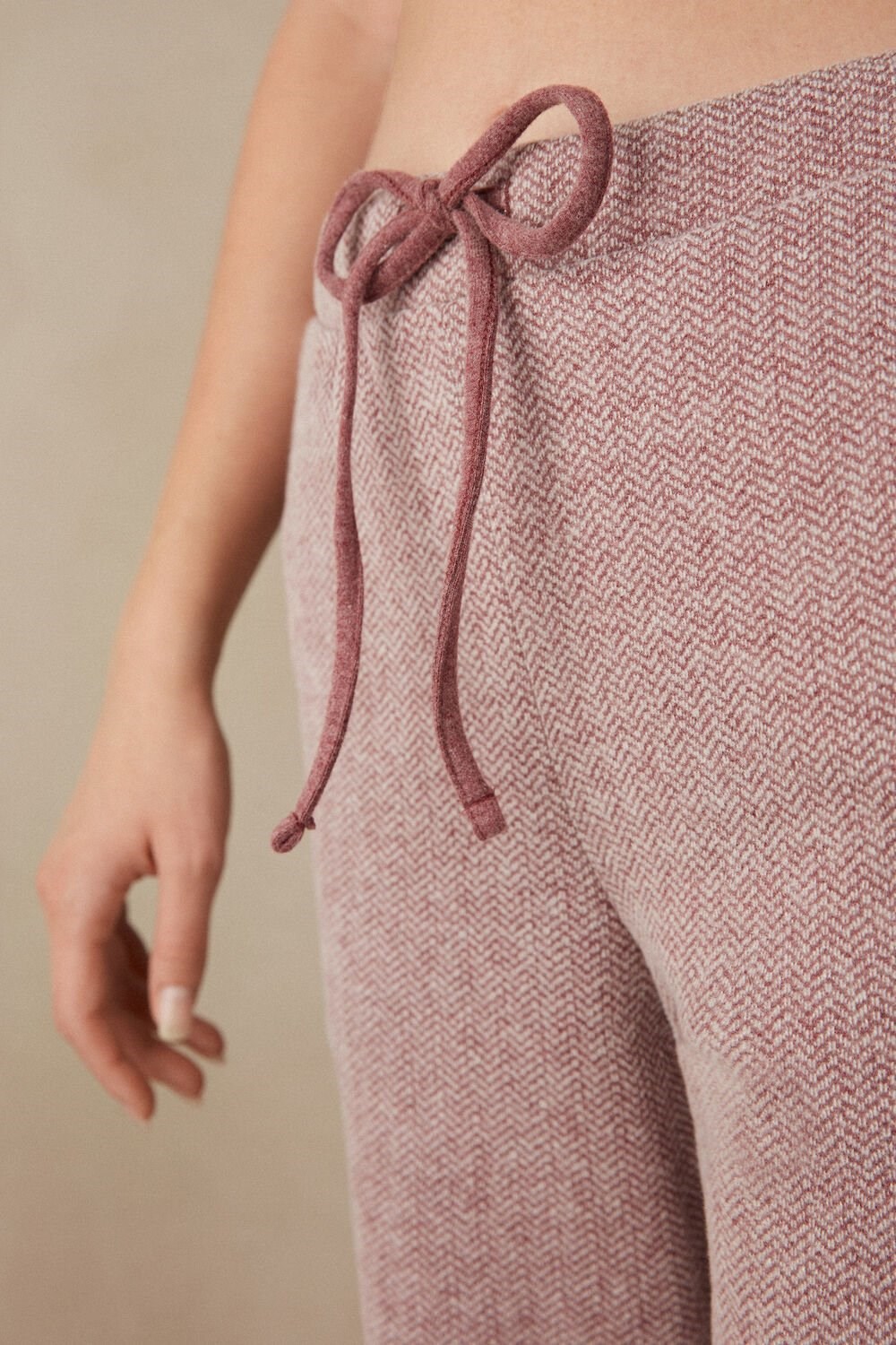 Dark Pink - 159j - Dark Pink Herringbone Intimissimi Winter Candies Full Length Sweatpants | DHMX-10498