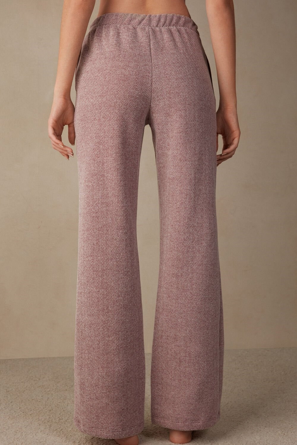 Dark Pink - 159j - Dark Pink Herringbone Intimissimi Winter Candies Full Length Sweatpants | DHMX-10498