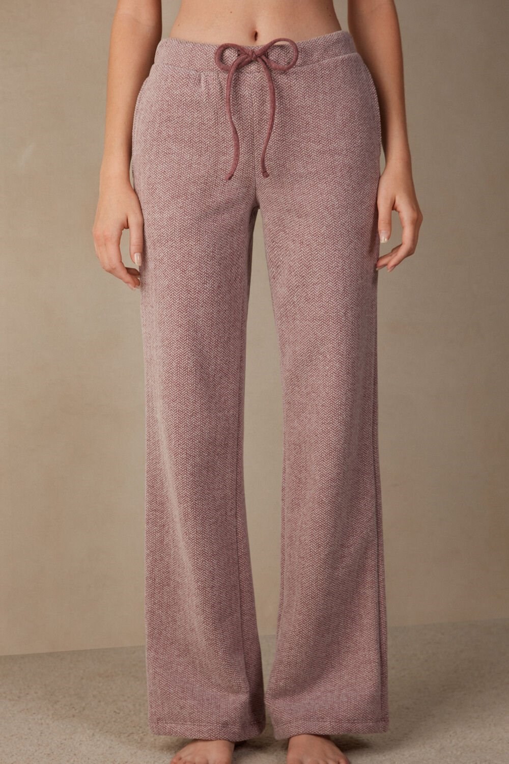 Dark Pink - 159j - Dark Pink Herringbone Intimissimi Winter Candies Full Length Sweatpants | DHMX-10498