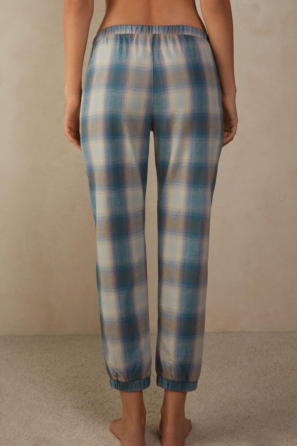 Green - 148j - Evergreen / Blue Nile Check Print Intimissimi Cozy Mountains Brushed Cloth Pants with Cuffs | SFGN-93621