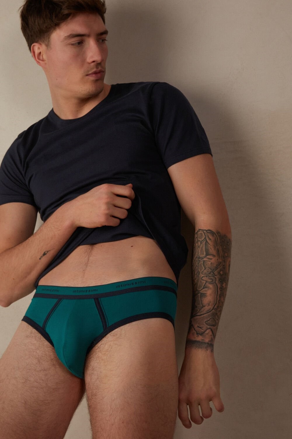 Green - 203j - Teal Green / Midnight Blue Intimissimi Stretch Supima® Cotton Brief with Logo Detail | AGPH-14876