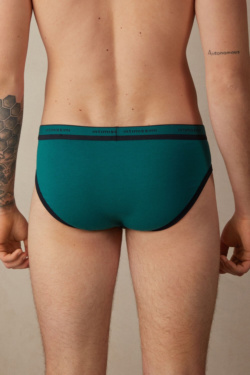 Green - 203j - Teal Green / Midnight Blue Intimissimi Stretch Supima® Cotton Brief with Logo Detail | AGPH-14876