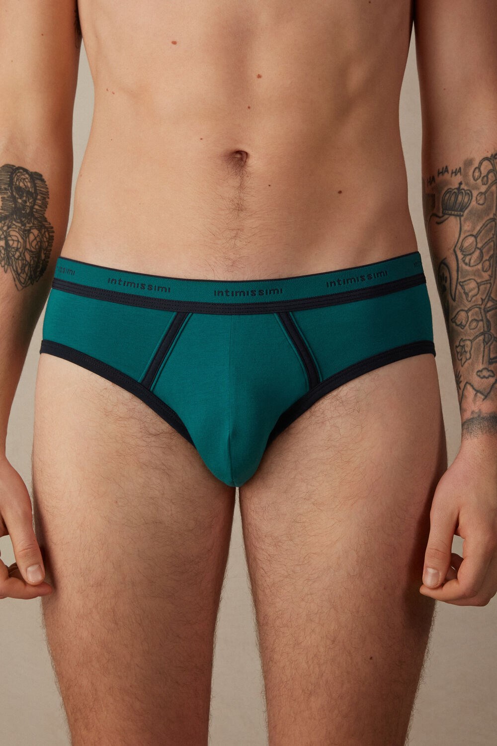 Green - 203j - Teal Green / Midnight Blue Intimissimi Stretch Supima® Cotton Brief with Logo Detail | AGPH-14876